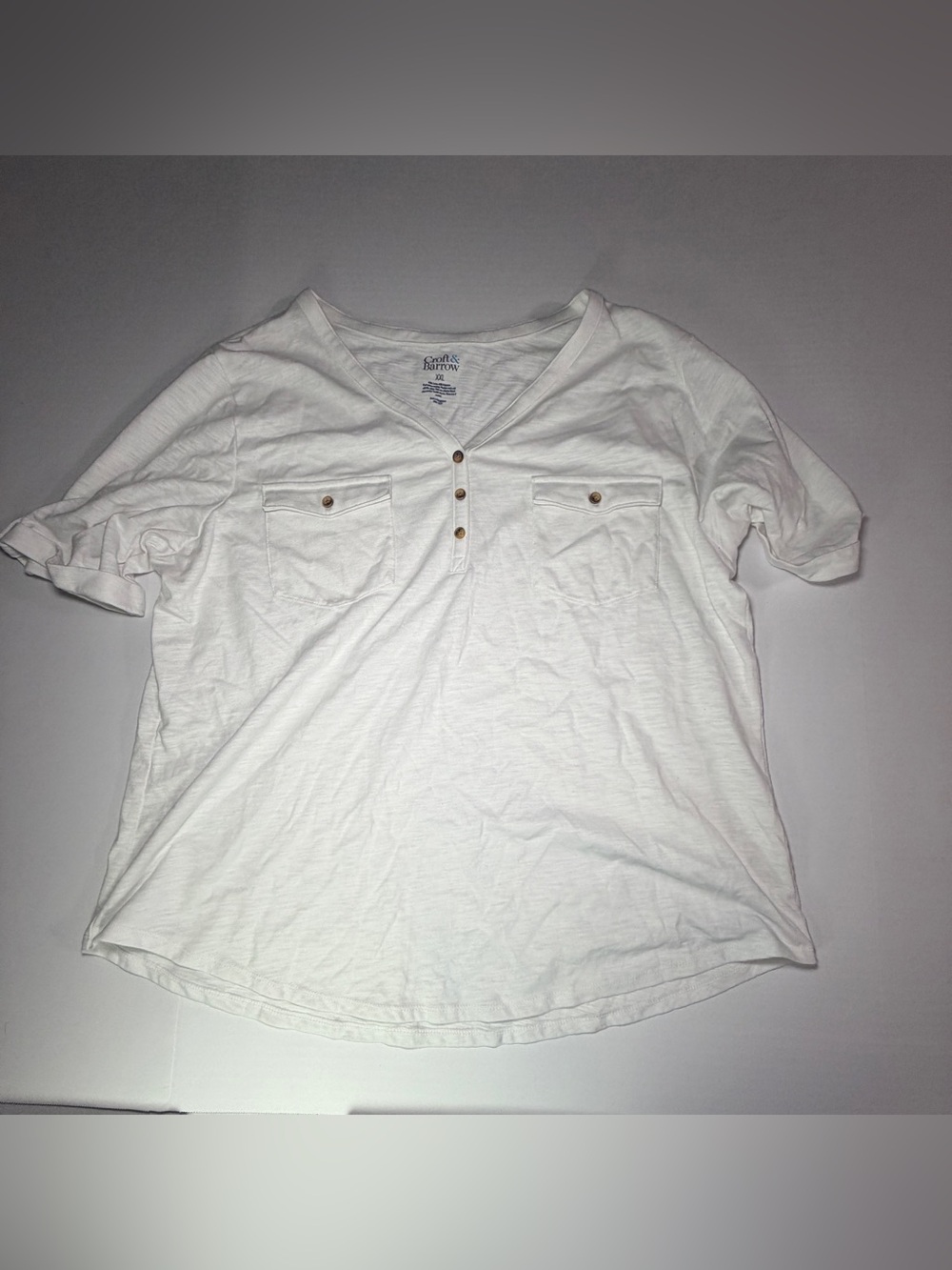 croft & barrow White V‑Neck Tee with Blue Logo